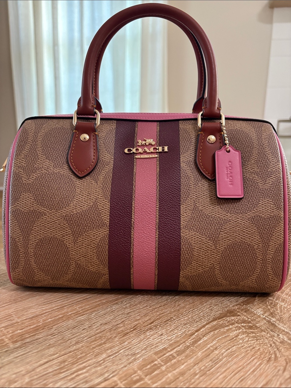 Coach Rowan Satchel Bag In Signature Canvas With Stripe Print NWOT